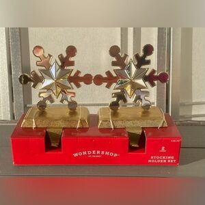 New Mirrored Metal Snowflake Christmas Stocking Holder Gold